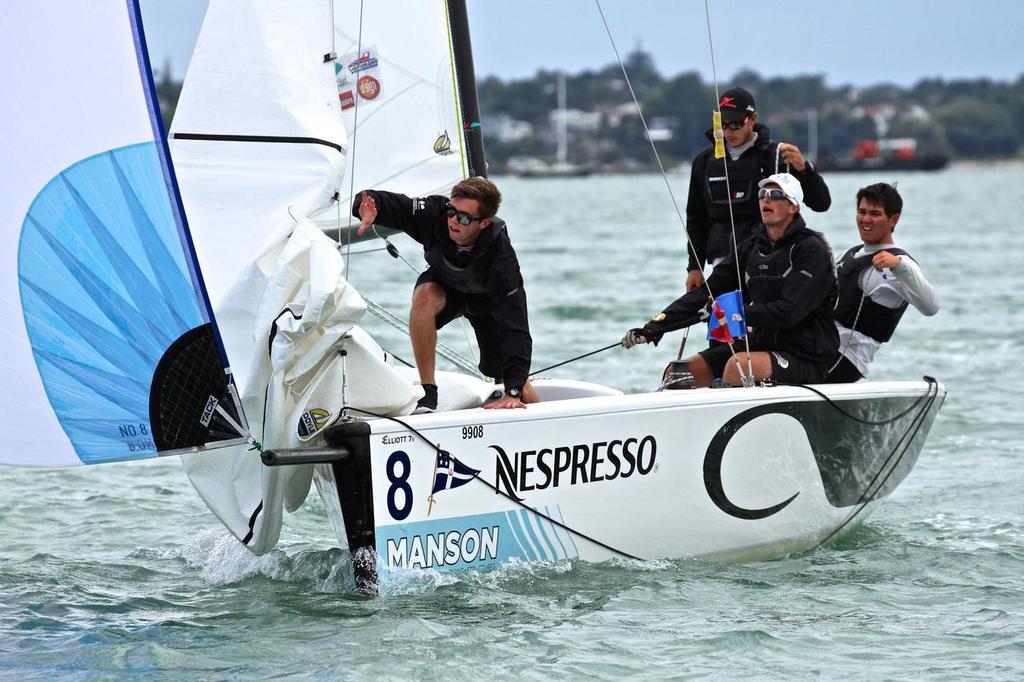  Day 1 action from the RNZYS Nespresso Int Youth Match Racing Championships,2015 © Richard Gladwell www.photosport.co.nz